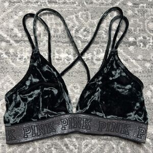 PINK Victoria's Secret Strappy Velvet Bralette Small Black Whimsygoth Goth Glam